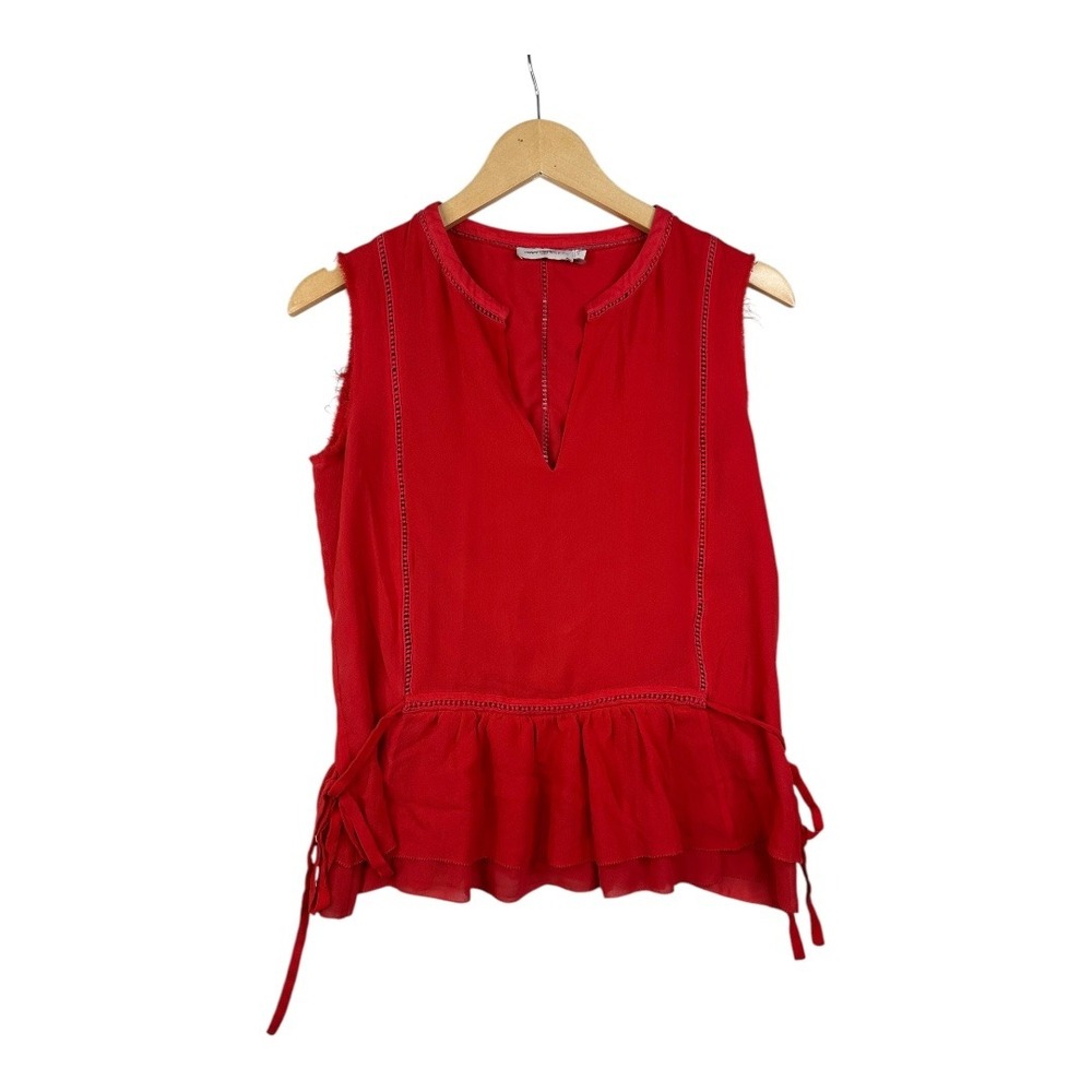 Tory Burch Silk Blend Frayed Hem Sleeveless Top size 2 Red